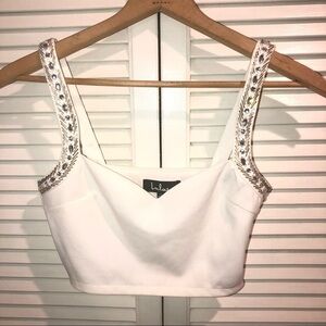 Lulu’s Cropped White Jewel Sleeveless Top Small